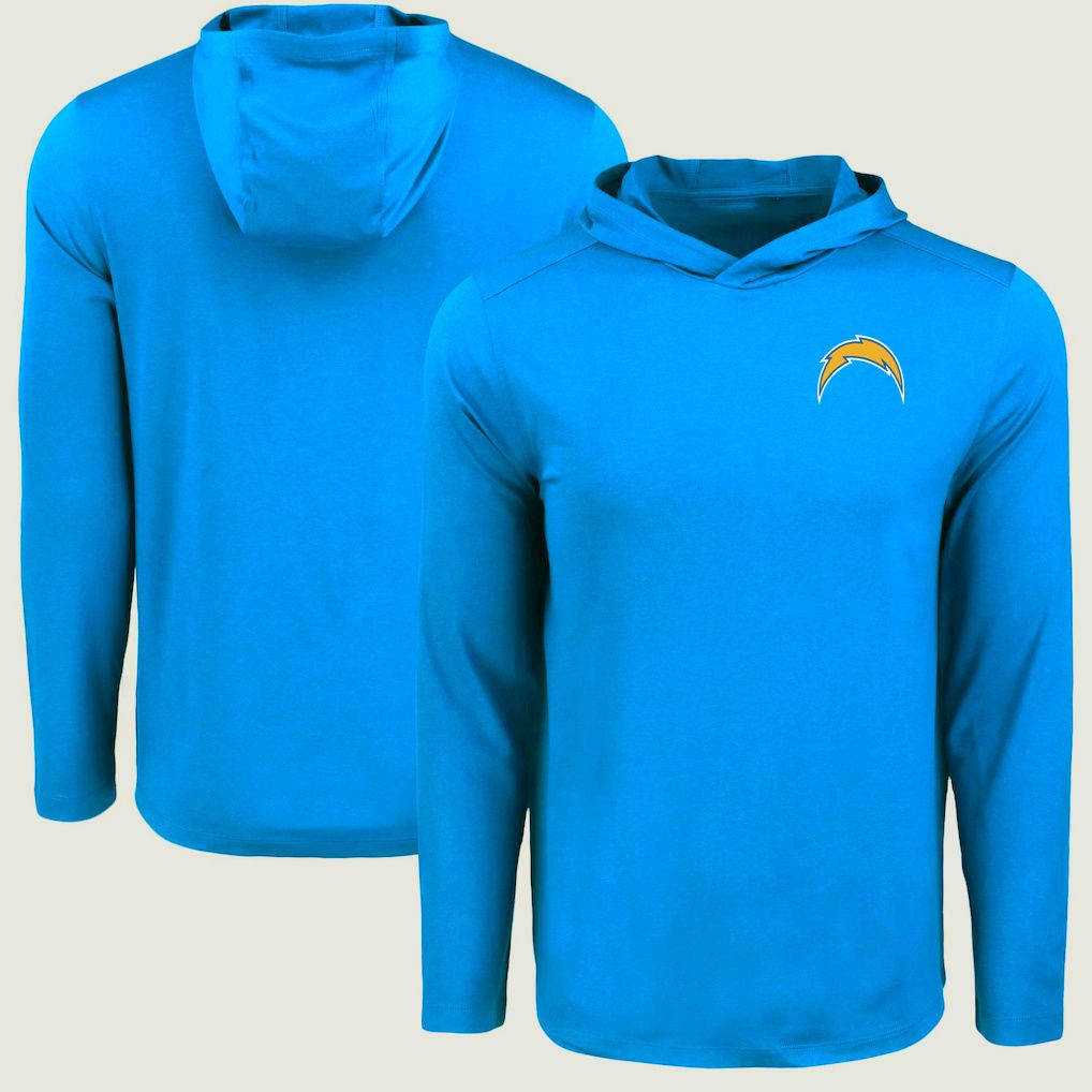 Men 2026 NFL Los Angeles Chargers Hooded long sleeved T-shirt blue 06->nfl t-shirts->Sports Accessory